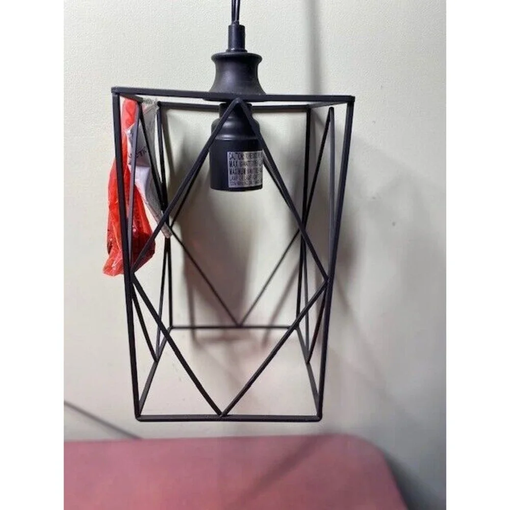 1-Light Black Rustic Rectangle Cage Light Farmhouse Lantern Pendant Lighting